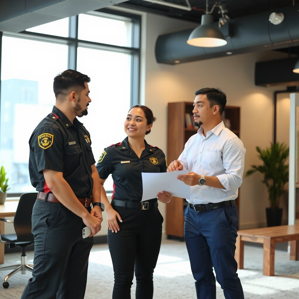 Professional cleaning team consultation